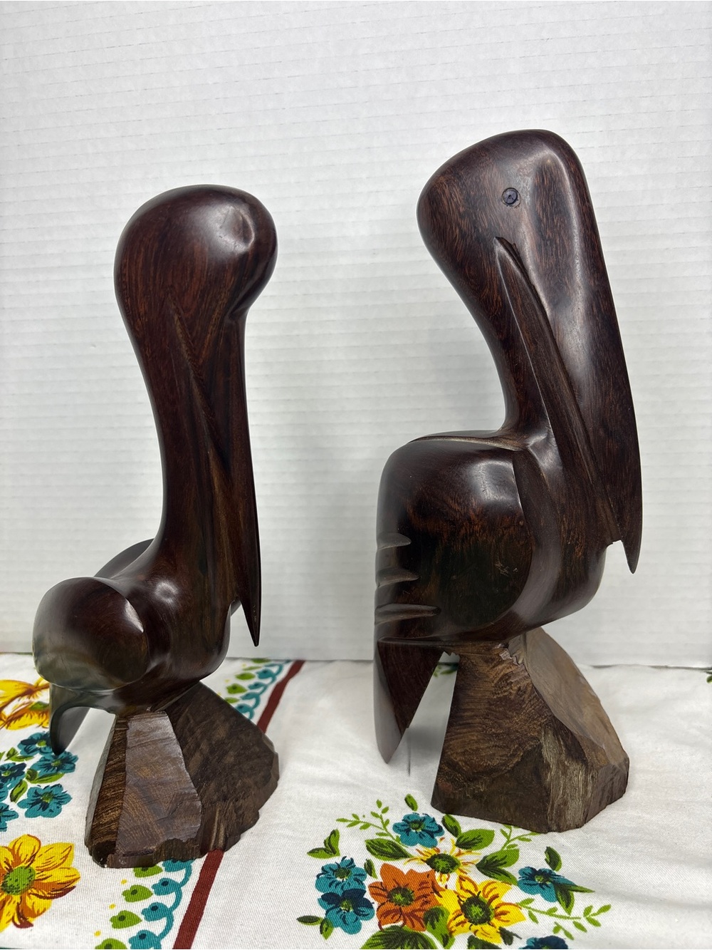 MCM Ironwood Vintage Carved Wooden Pelican Pair Figurine Decor